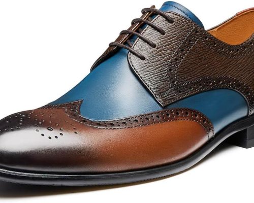 Men's Dress Shoes Two Tone Wingtip Genuine Cowhide Leather Oxford Shoes with Brogue Formal Business Wedding Derby Shoes